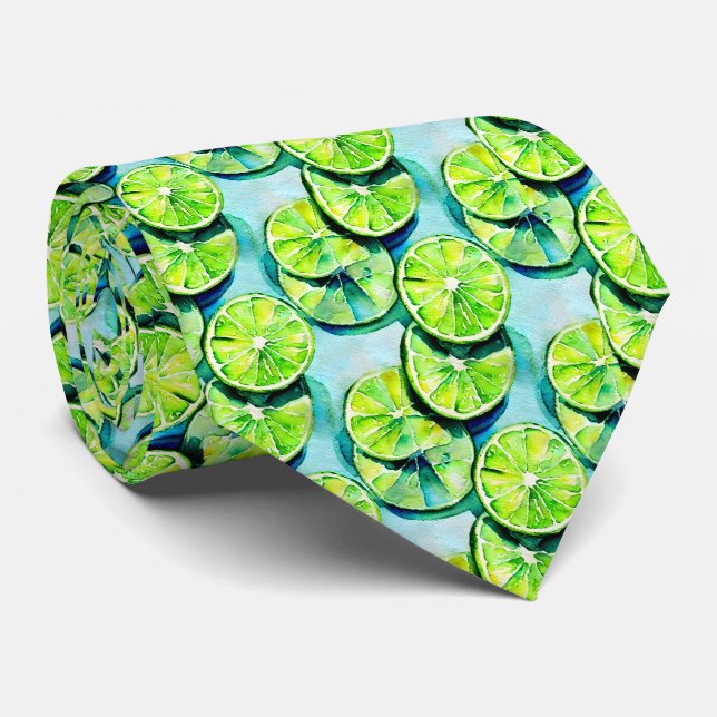 Watercolor Citrus Lime Slices Pattern  Tie (Rolled)