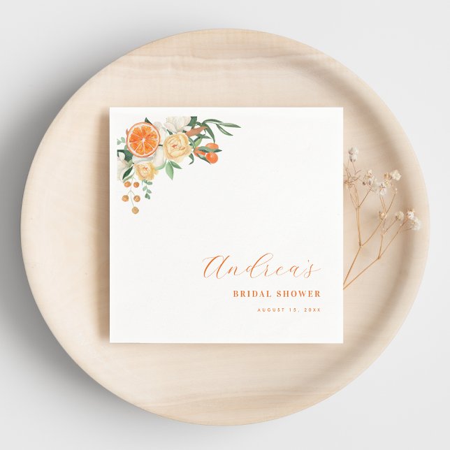 Watercolor Citrus Orange Floral Bridal Shower  Napkin (Creator Uploaded)