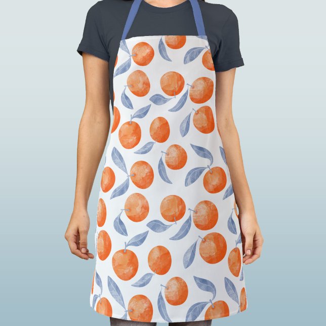 Watercolor Citrus Orange Fruit Mediterranean Apron (Mediterranean watercolor citrus orange fruit pattern apron)