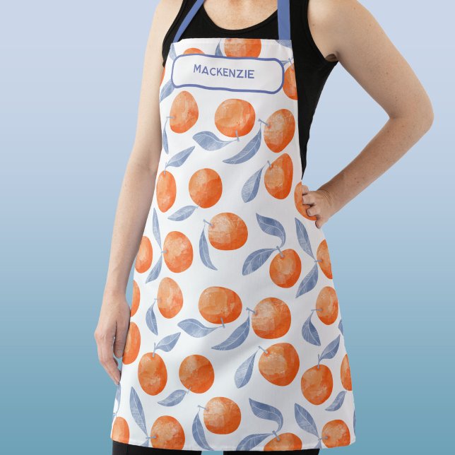 Watercolor Citrus Orange Fruit Mediterranean Apron (Mediterranean watercolor citrus orange fruit pattern personalized apron)