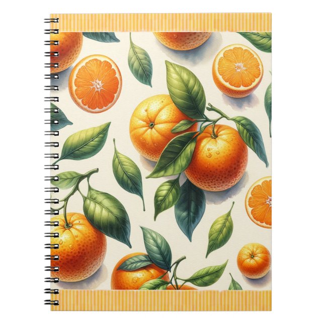 Watercolor Citrus Orange Leaves Wedding Notebook (Front)