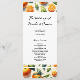 Watercolor Citrus Orange Leaves Wedding Programme