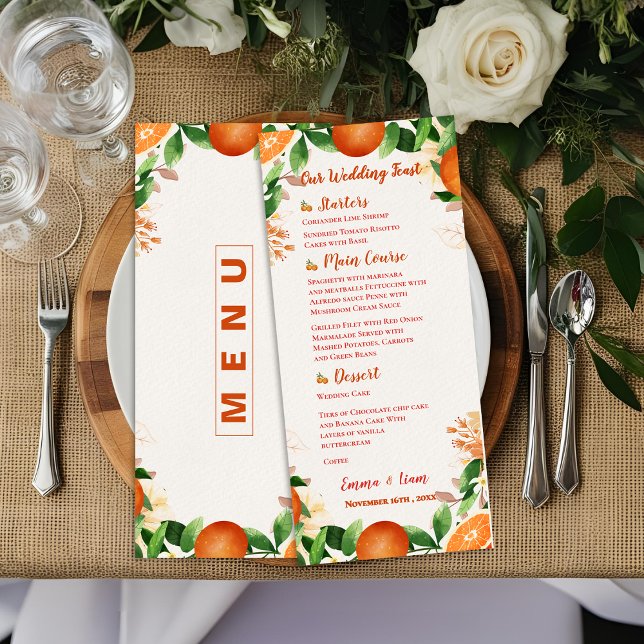  Watercolor Citrus Orange Wedding Reception Dinner Menu (Watercolor Citrus Orange Wedding Reception Dinner Menu)