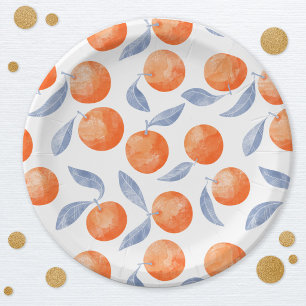 Watercolor Citrus Oranges Mediterranean  Paper Plate