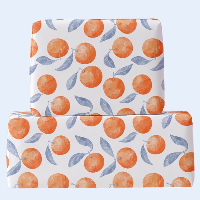 Watercolor Citrus Oranges Mediterranean  Wrapping Paper (Mediterranean citrus oranges watercolor gift wrapping paper)