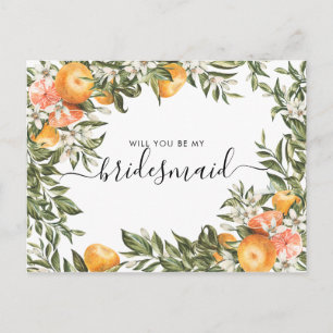 Watercolor Citrus Orchard Be My Bridesmaid Postcard