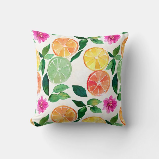 Watercolor Citrus Pattern Cushion (Front)