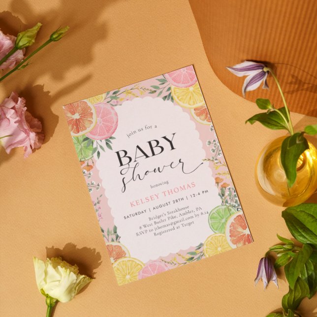 Watercolor Citrus Pink Baby Shower  Invitation (Creator Uploaded)