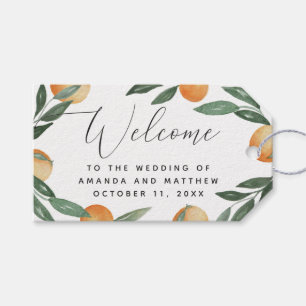 Watercolor citrus wedding. Garden floral welcome Gift Tags