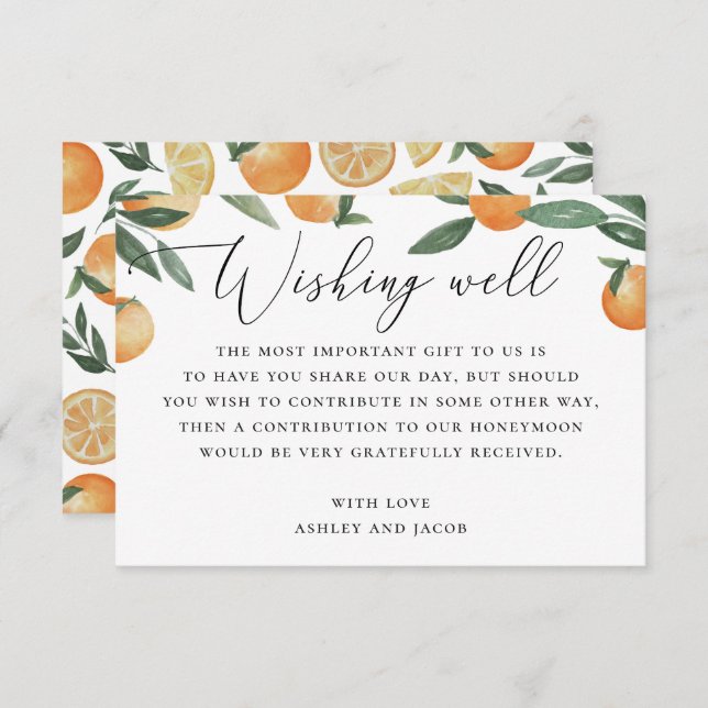 Watercolor citrus wedding. Garden wishing well Enclosure Card (Front/Back)