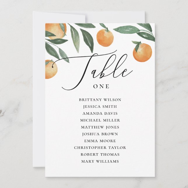 Watercolor Citrus Wedding | Orange Seating Chart Invitation (Front)