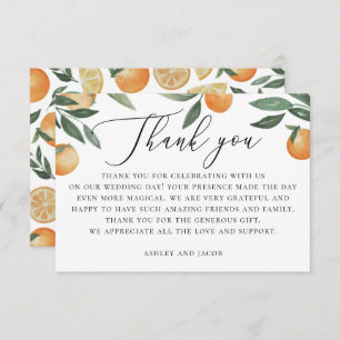 Watercolor citrus wedding. Summer floral garden Thank You Card