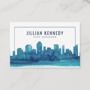 Watercolor City Skyline Business Card
