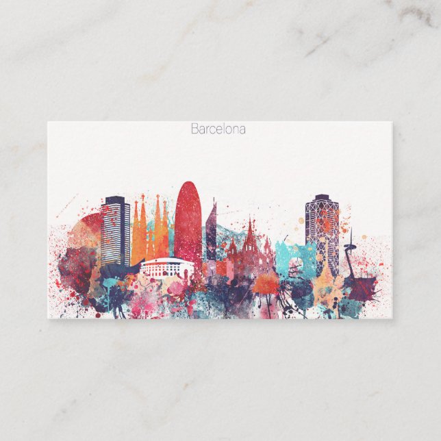 Watercolor City Skyline of Barcelona Business Card (Front)