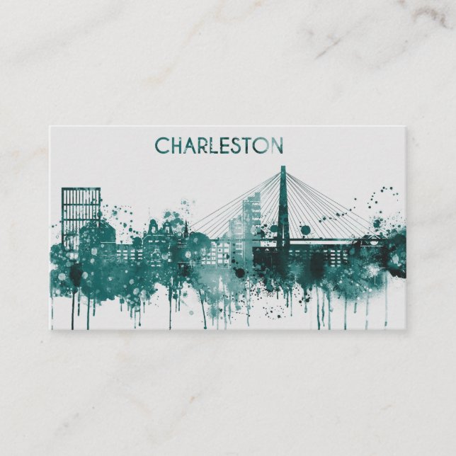 Watercolor City Skyline of Charleston Business Card (Front)