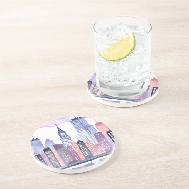 Watercolor Cityscape Skyline Coaster (Side)