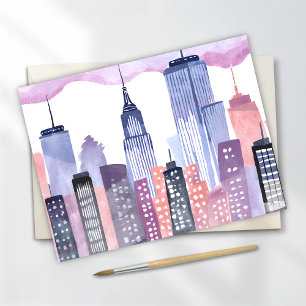Watercolor Cityscape Skyline Postcard