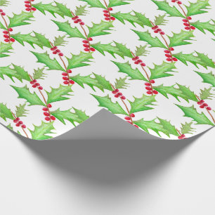 Watercolor Classic Christmas Holly Wrapping Paper