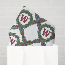 Watercolor Classic Christmas Plaid Wreath Monogram