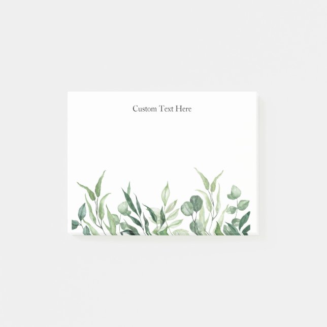 Watercolor Classic Greenery Custom Text  Post-it Notes (Front)
