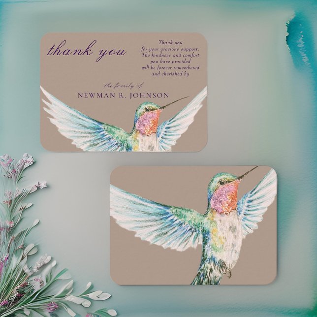 Watercolor Classic Hummingbird Memorial Thank You Card (Creator Uploaded)