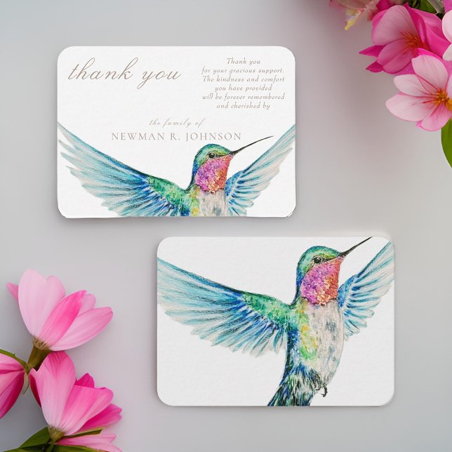 Watercolor Classic Hummingbird Memorial Thank You Card (Creator Uploaded)