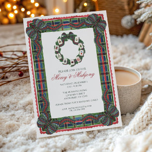 Watercolor Classic Plaid Mahjong Christmas Party Invitation
