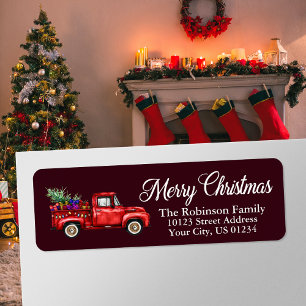 Watercolor Classic Red Truck Christmas Burgundy