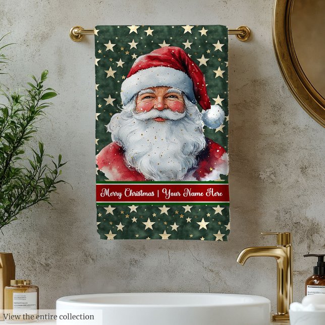 Watercolor Classic Santa Claus Bath Towels Gift (Watercolor Classic Santa Claus Bath Towels Gift)