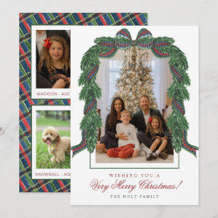 Watercolor Classic Tartan Plaid Ribbon Photo Holiday Card