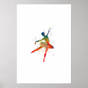 Watercolor classical ballet dancer poster