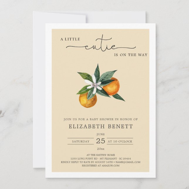 Watercolor Clementine Citrus Orange Baby Shower Invitation (Front)