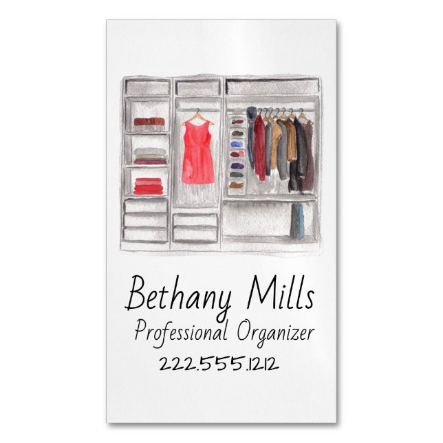 Watercolor Closet Organiser Vertical   Magnetic Business Card (Front Vertical)