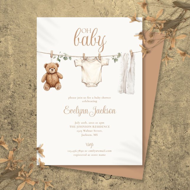 Watercolor Clothesline Neutral Baby Shower Invitation (Watercolor Clothesline Neutral Baby Shower Invitation)