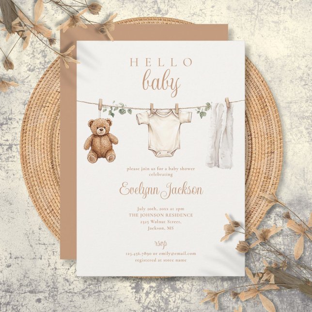 Watercolor Clothesline Neutral Baby Shower Invitation (Watercolor Clothesline Neutral Baby Shower Invitation)