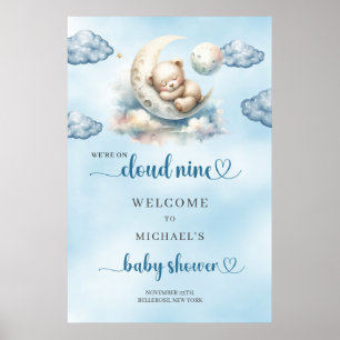 Watercolor cloud nine boy baby shower poster