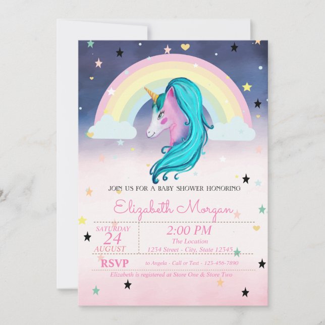 Watercolor  Cloud Rainbow Stars Ombre Baby Shower Invitation (Front)