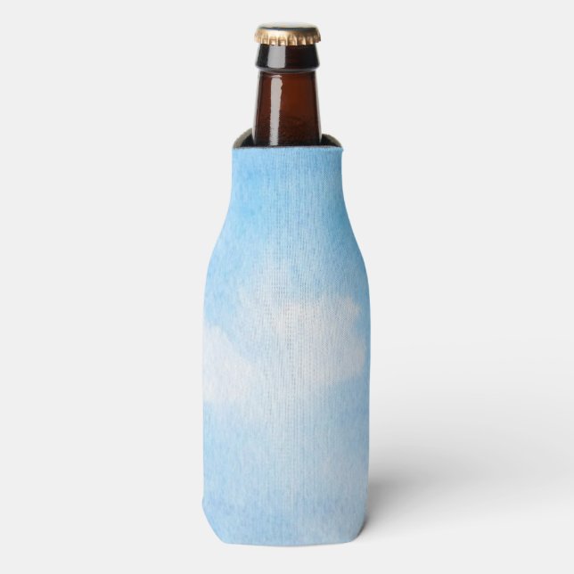 Watercolor clouds and sky background bottle cooler (Bottle Front)