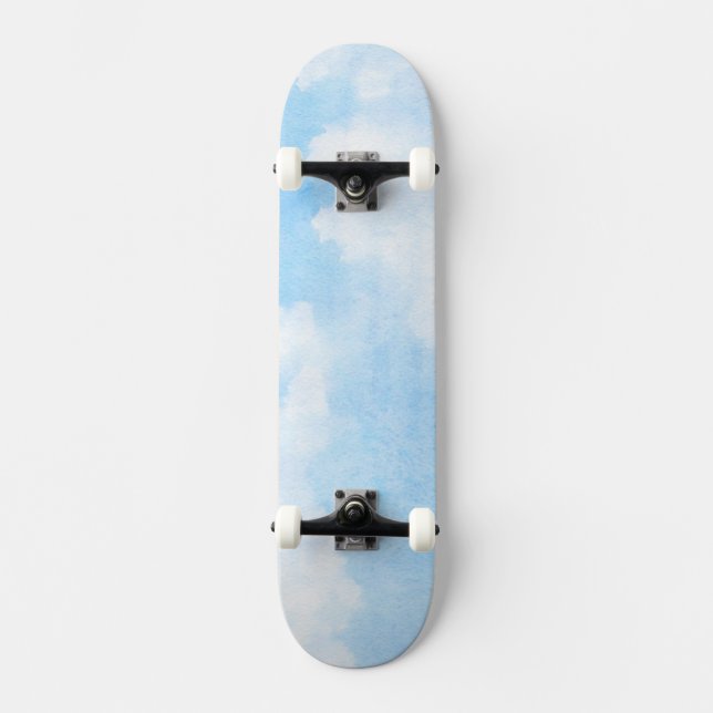 Watercolor clouds and sky background skateboard (Front)
