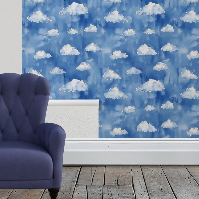 Watercolor Clouds Blue Nursery Wallpaper (Creator Uploaded)