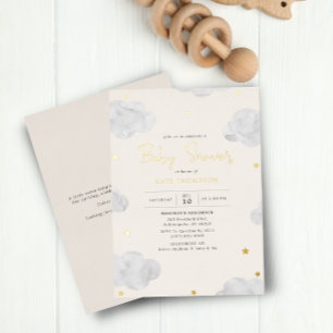 Watercolor Clouds Cream Neutral Baby Shower Gold