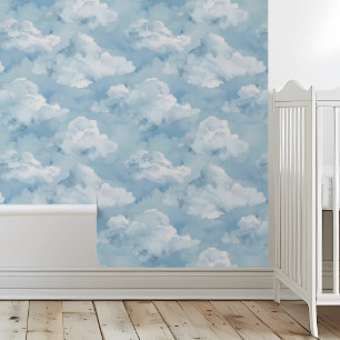 Watercolor Clouds Soft blue Wallpaper