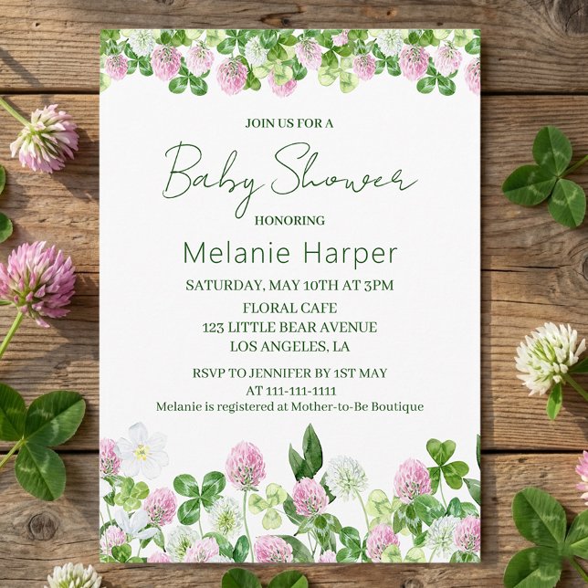 Watercolor Clover Meadow Baby Shower Invitation (Creator Uploaded)