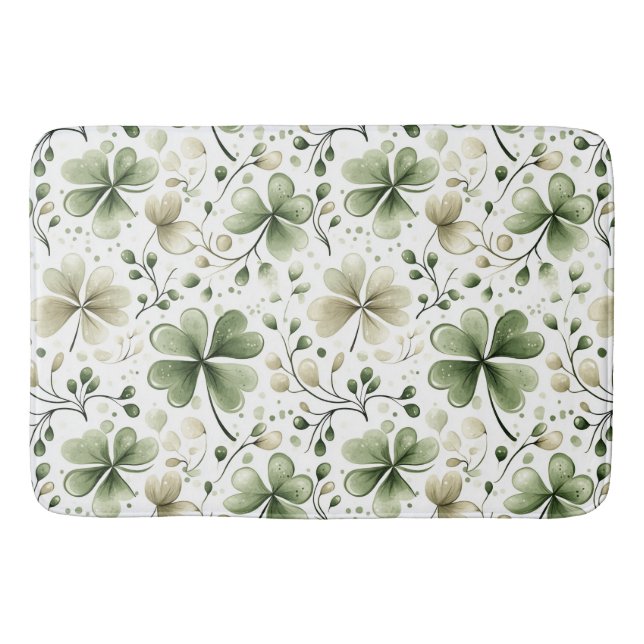 Watercolor Clover Pattern – Green & Neutral  Bath Mat (Front)