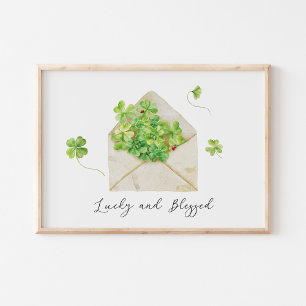 Watercolor Clovers Lucky and Blessed Poster