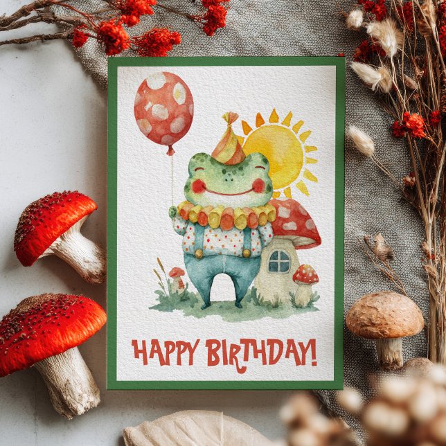 Watercolor Clown Frog Whimsical Happy Birthday  Postcard (Creator Uploaded)