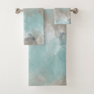 Watercolor Coastal Beach Colours Monogrammed Bath Towel Set