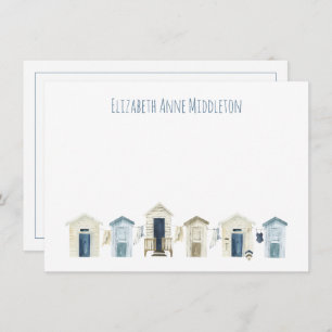 Watercolor Coastal Beach Huts Personalised Card