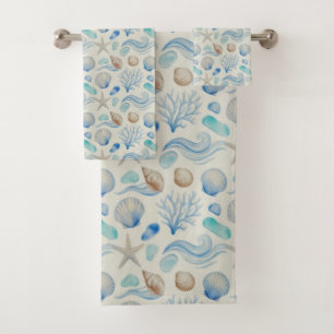 Watercolor Coastal Blue Beach Towel Set