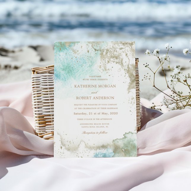 Watercolor Coastal Budget Photo Wedding Invitation (Creator Uploaded)